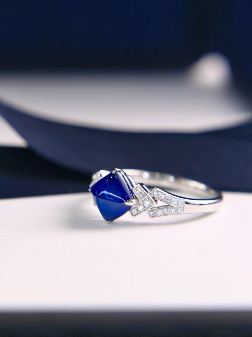 14k Gold 2.25 Ctw Vivid Blue Natural Sapphire & Diamond Ring - 7
