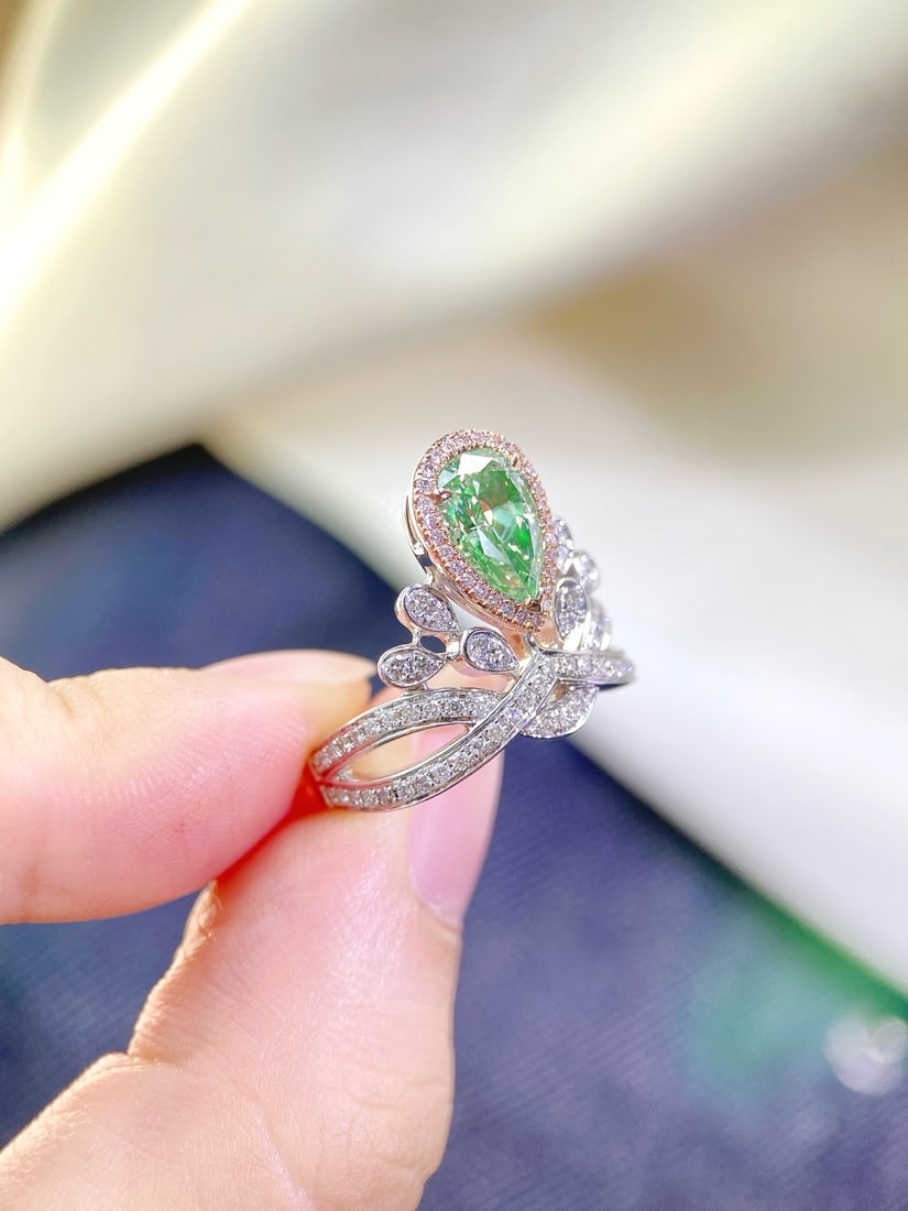Gia Certified 14k Gold 2.23 Ctw Natural Green Diamond & Diamond Ring - 2