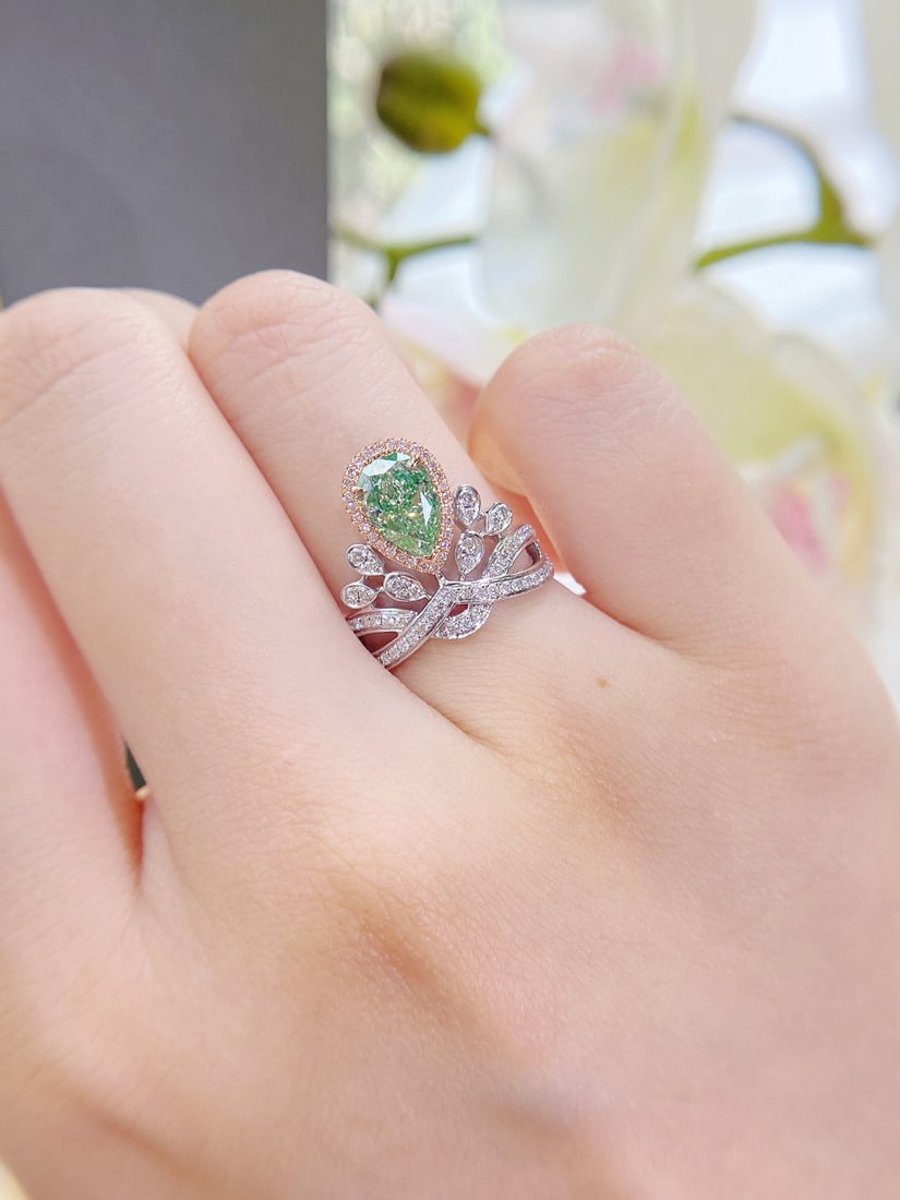 Gia Certified 14k Gold 2.23 Ctw Natural Green Diamond & Diamond Ring - 3