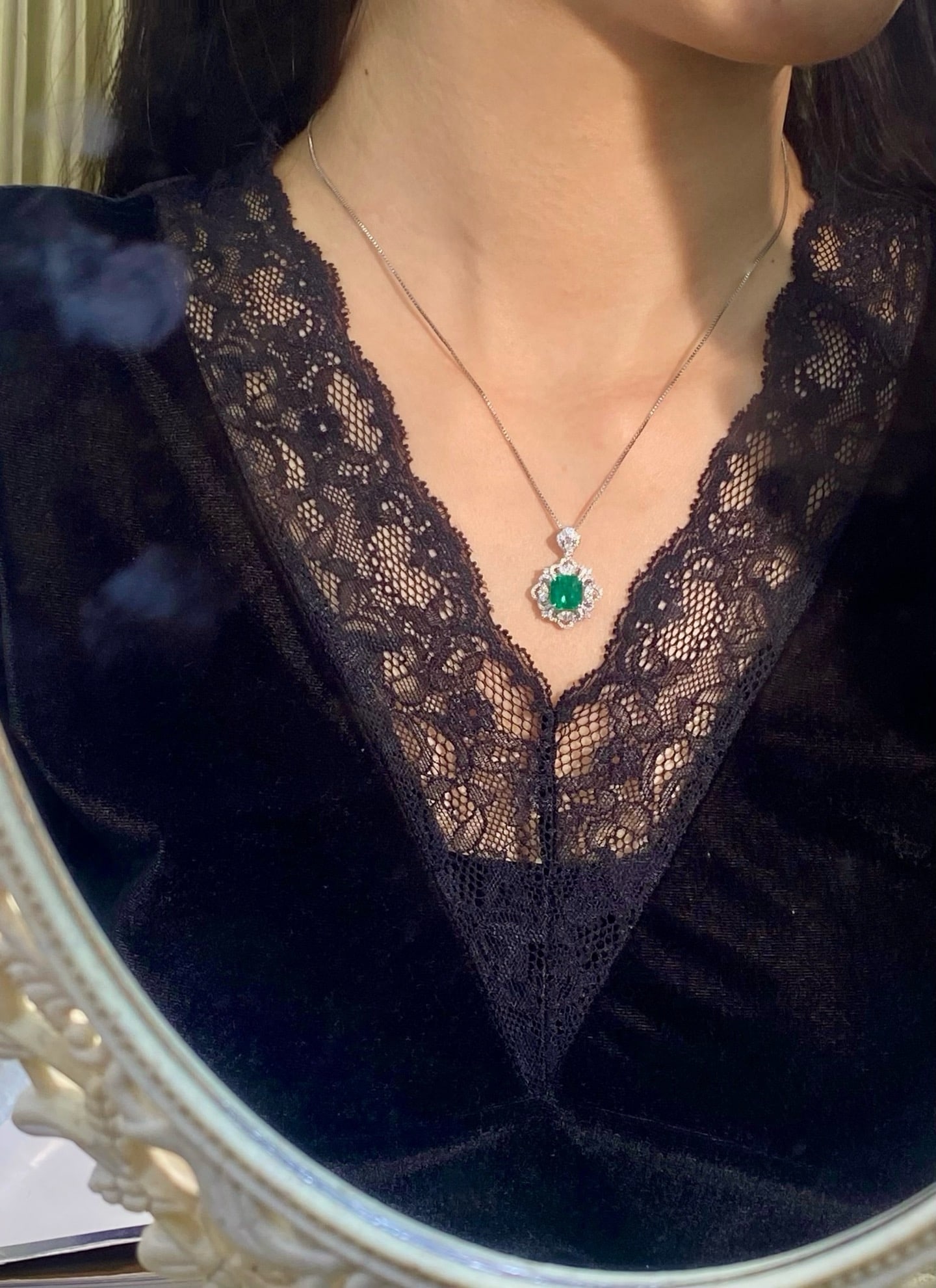14k Gold 3.29 Ctw Vivid Green Natural Emerald & Diamond Pendant( Without Chain ) - 8