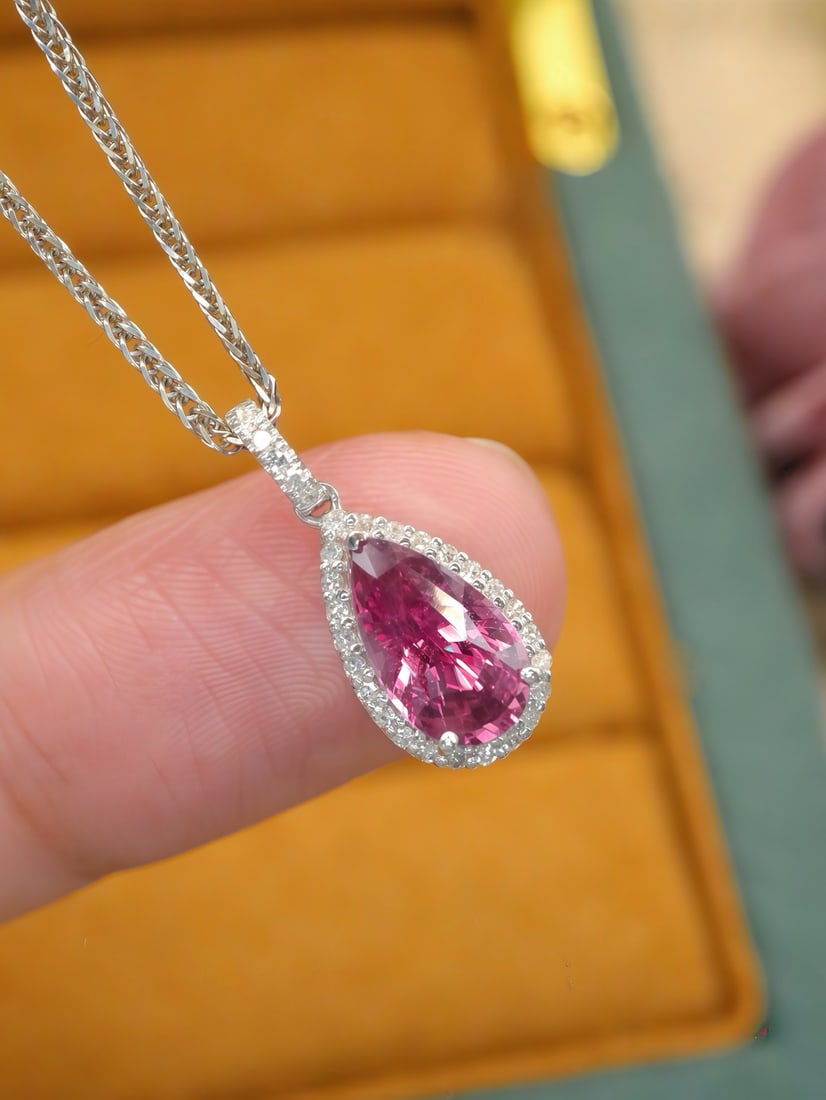14k Gold 1.78 Ctw Natural Sapphire & Diamond Pendant( Without Chain ) - 2