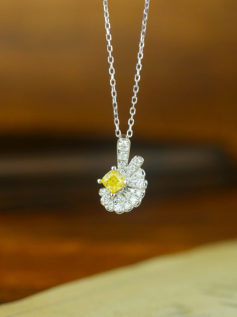 14k Gold 0.37 Ctw Natural Yellow Diamond & Diamond Pendant( Without Chain ): Ref:231172375 // gold content:14k gold // main gemstone:yellow diamond // shape:cushion // carat weight:0. 24ct // color:yellow // treatment:natural // // adjacent gemstone 2 : diamond // shape:round