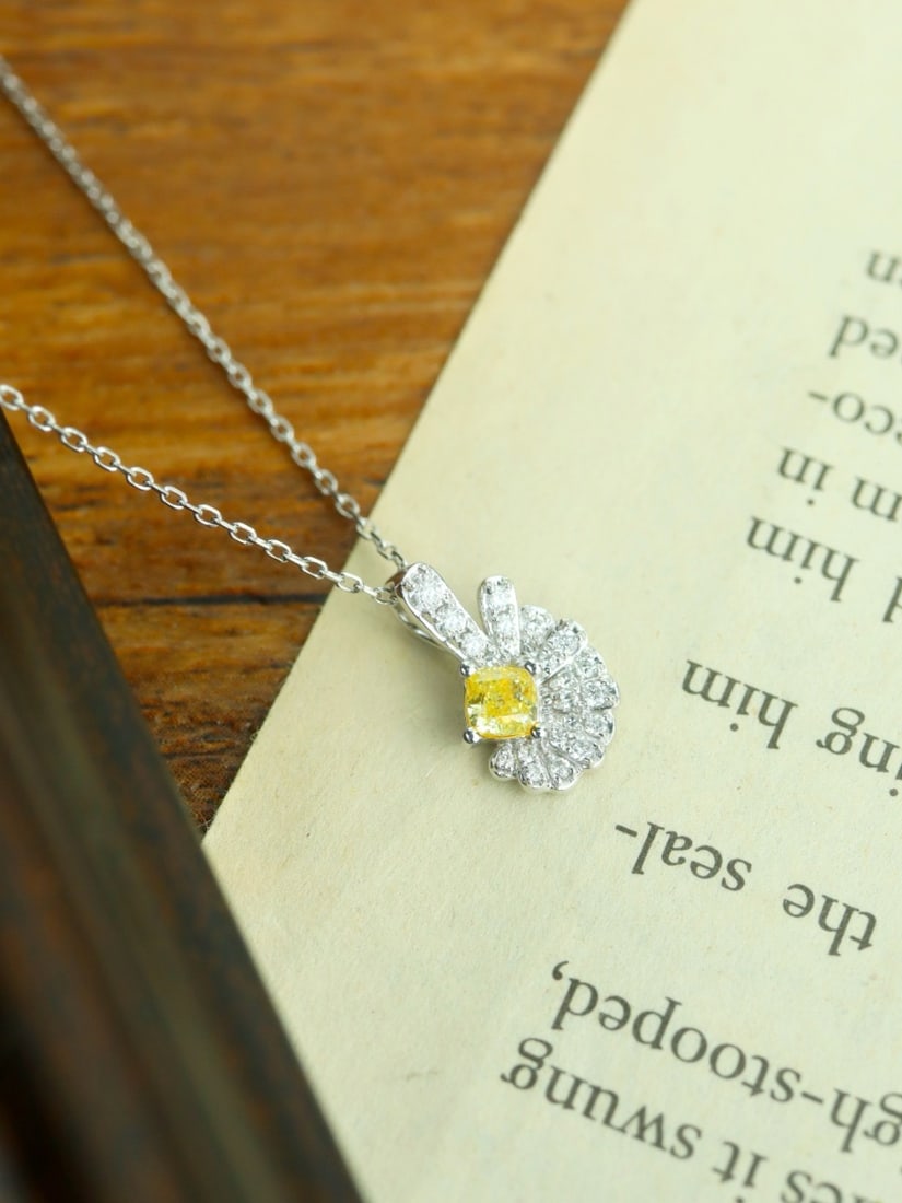 14k Gold 0.37 Ctw Natural Yellow Diamond & Diamond Pendant( Without Chain ) - 2