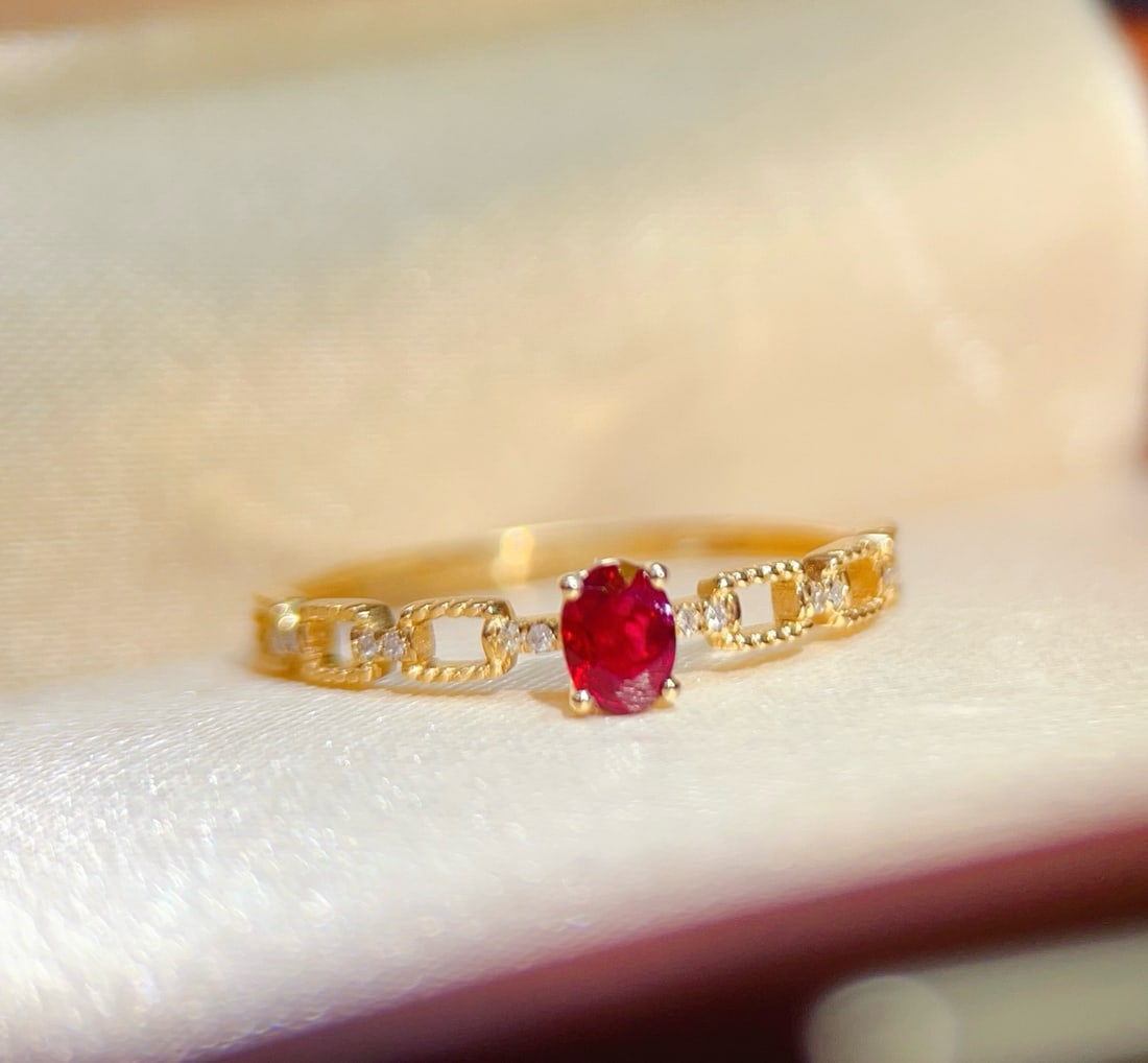 14k Gold 0.23 Ct Vivid Red Natural Ruby & Diamond Ring - 4