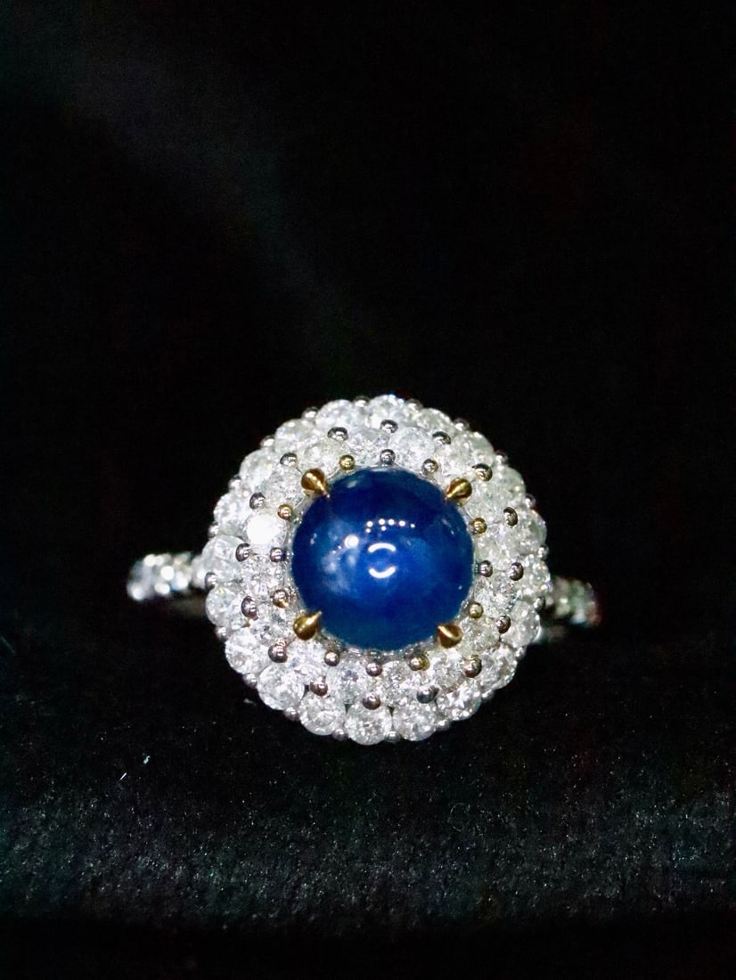14k Gold 2.84 Ctw Natural Sapphire & Diamond Ring: Ref:231172380 // gold content:14k gold // ring size:7. 25us // // main gemstone:sapphire // shape:round // carat weight:2. 02ct // color:blue // treatment:natural // cut grade:g // // adjacent