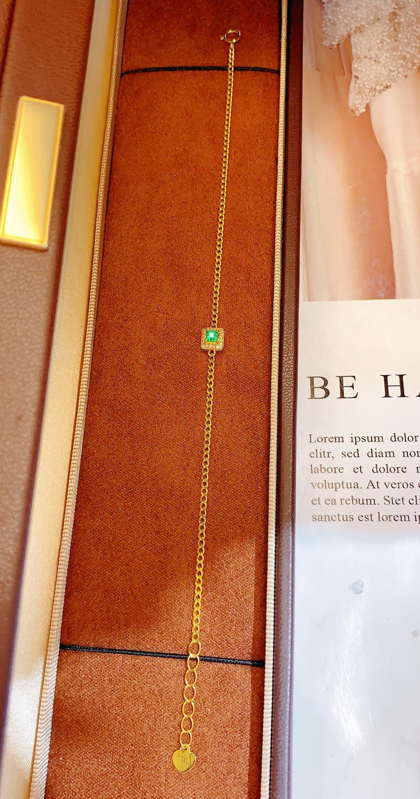 14k Gold 0.3 Ct Natural Emerald & Diamond Bracelet - 5