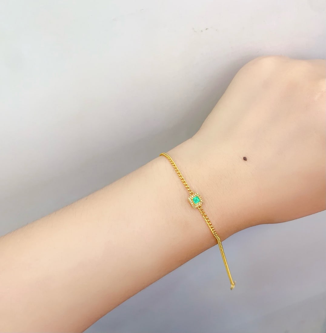 14k Gold 0.3 Ct Natural Emerald & Diamond Bracelet - 6