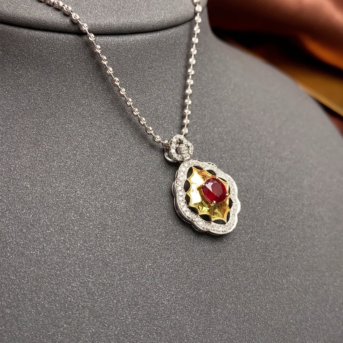 14k Gold 0.80 Ct Natural Ruby & Diamond Pendant( Without Chain ) - 2