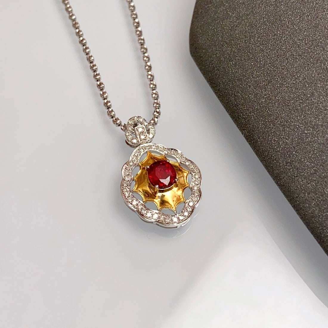 14k Gold 0.80 Ct Natural Ruby & Diamond Pendant( Without Chain ) - 3