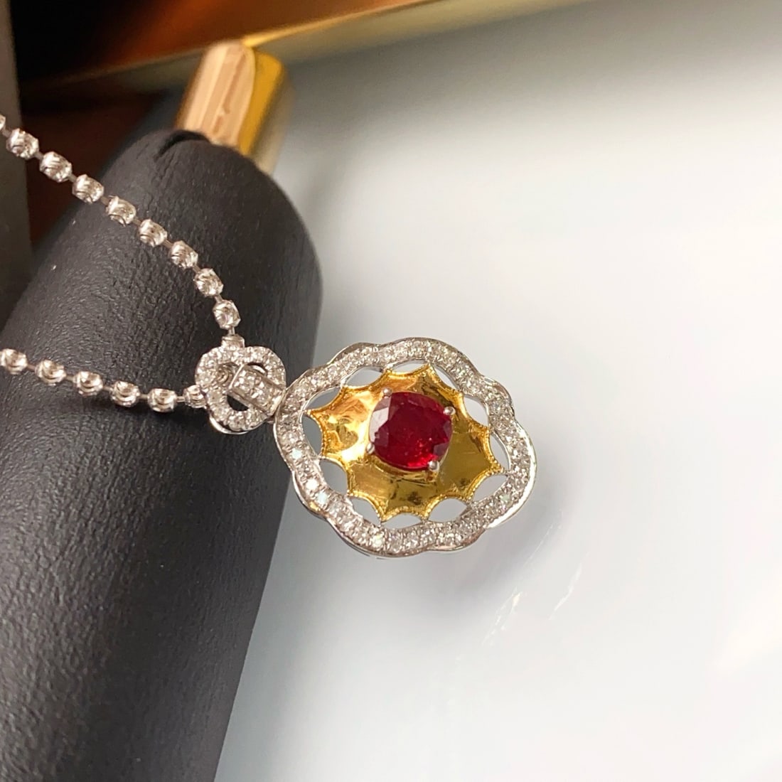 14k Gold 0.80 Ct Natural Ruby & Diamond Pendant( Without Chain ) - 4