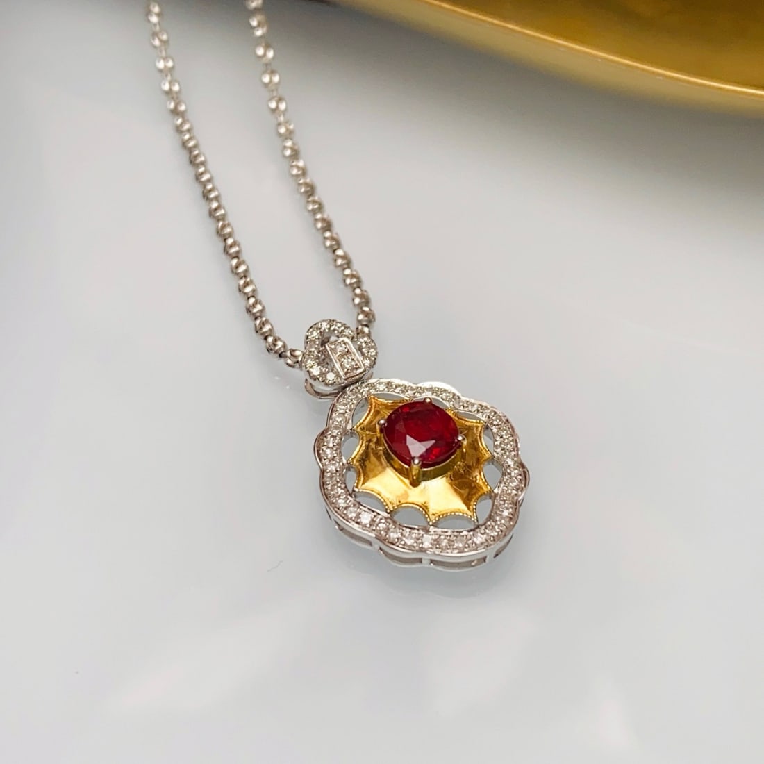 14k Gold 0.80 Ct Natural Ruby & Diamond Pendant( Without Chain ) - 5