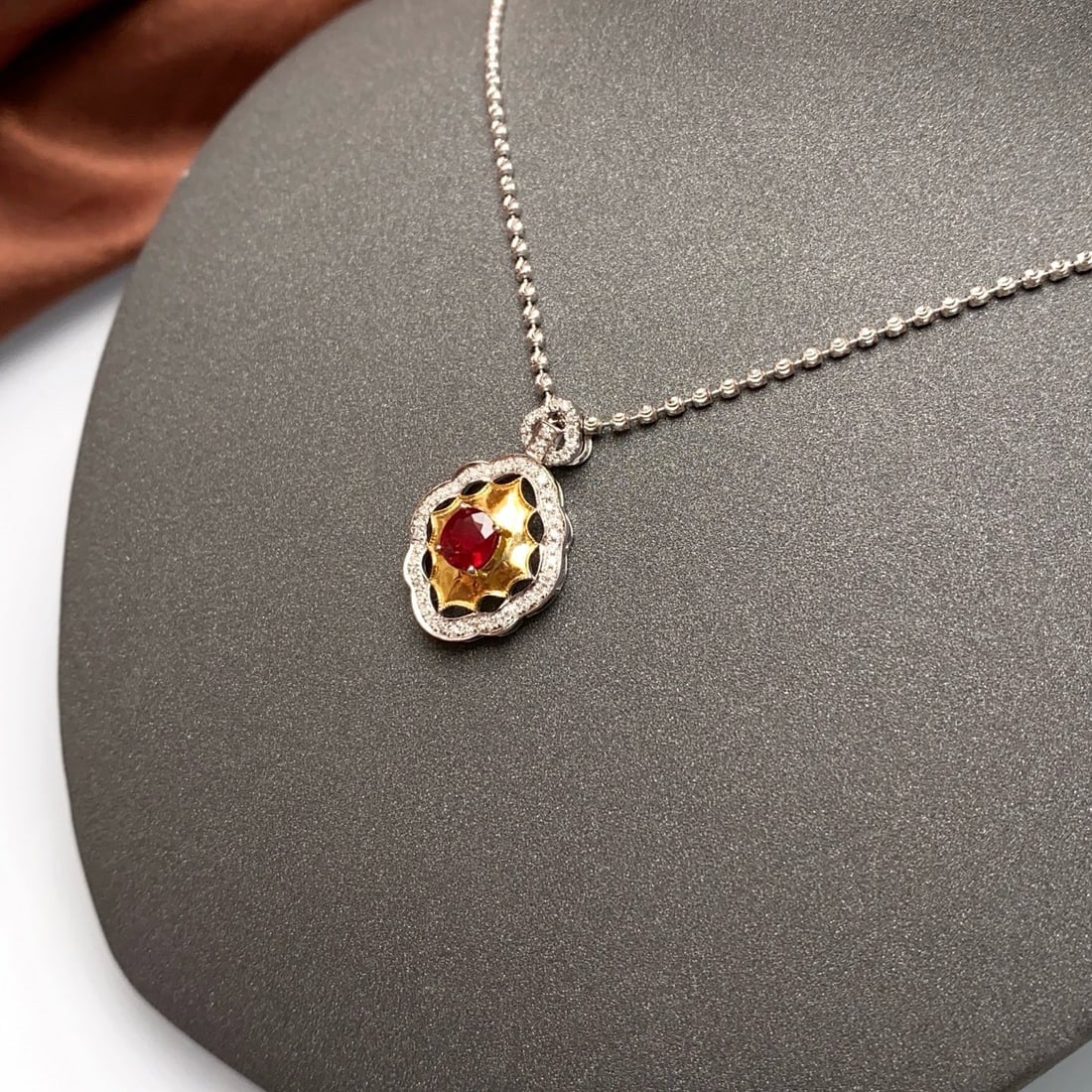 14k Gold 0.80 Ct Natural Ruby & Diamond Pendant( Without Chain ) - 6