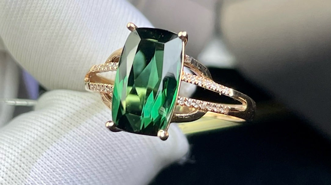 14k Gold 3.86 Ct Natural Tourmaline & Diamond Ring - 2
