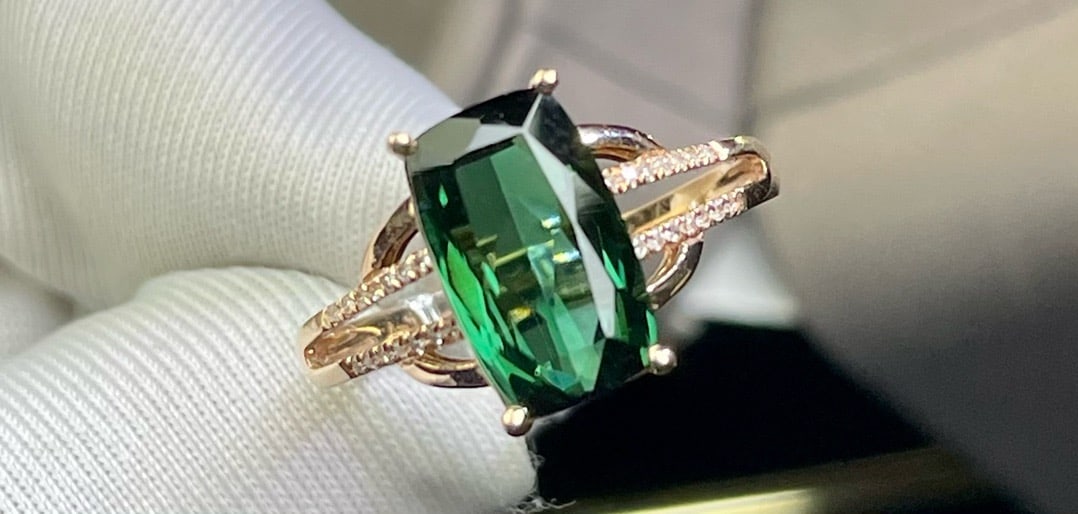 14k Gold 3.86 Ct Natural Tourmaline & Diamond Ring - 3