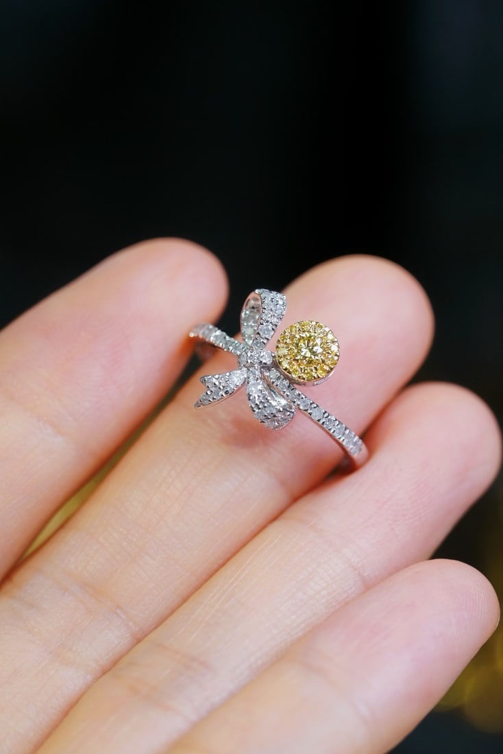 14k Gold 0.50 Ctw Natural Yellow Diamond & Diamond Ring - 2
