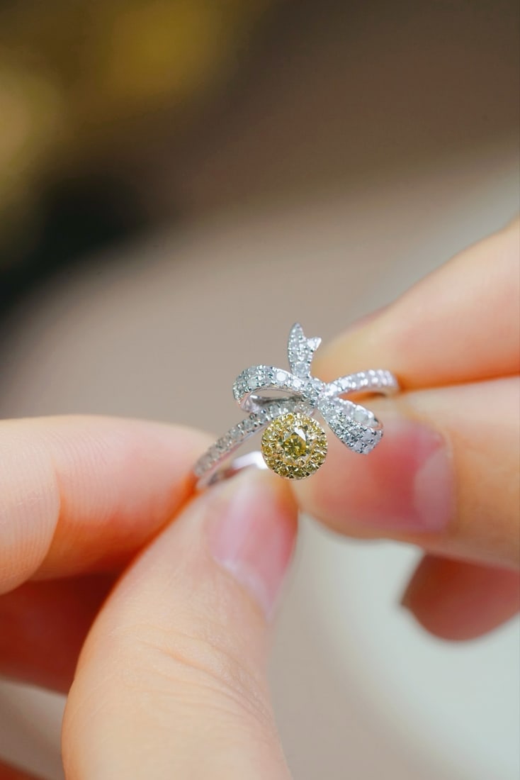 14k Gold 0.50 Ctw Natural Yellow Diamond & Diamond Ring - 3