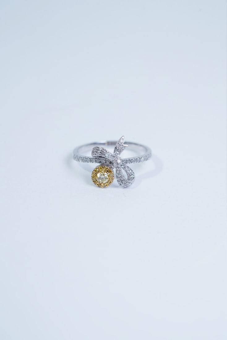 14k Gold 0.50 Ctw Natural Yellow Diamond & Diamond Ring - 5