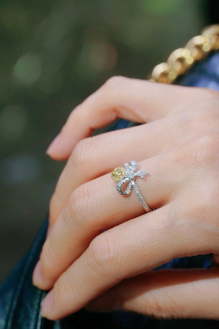 14k Gold 0.50 Ctw Natural Yellow Diamond & Diamond Ring - 6