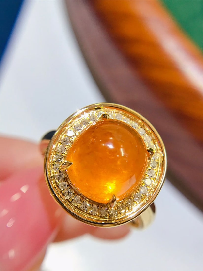 14k Gold 6.8 Ct Natural Spessartine & Diamond Ring - 2