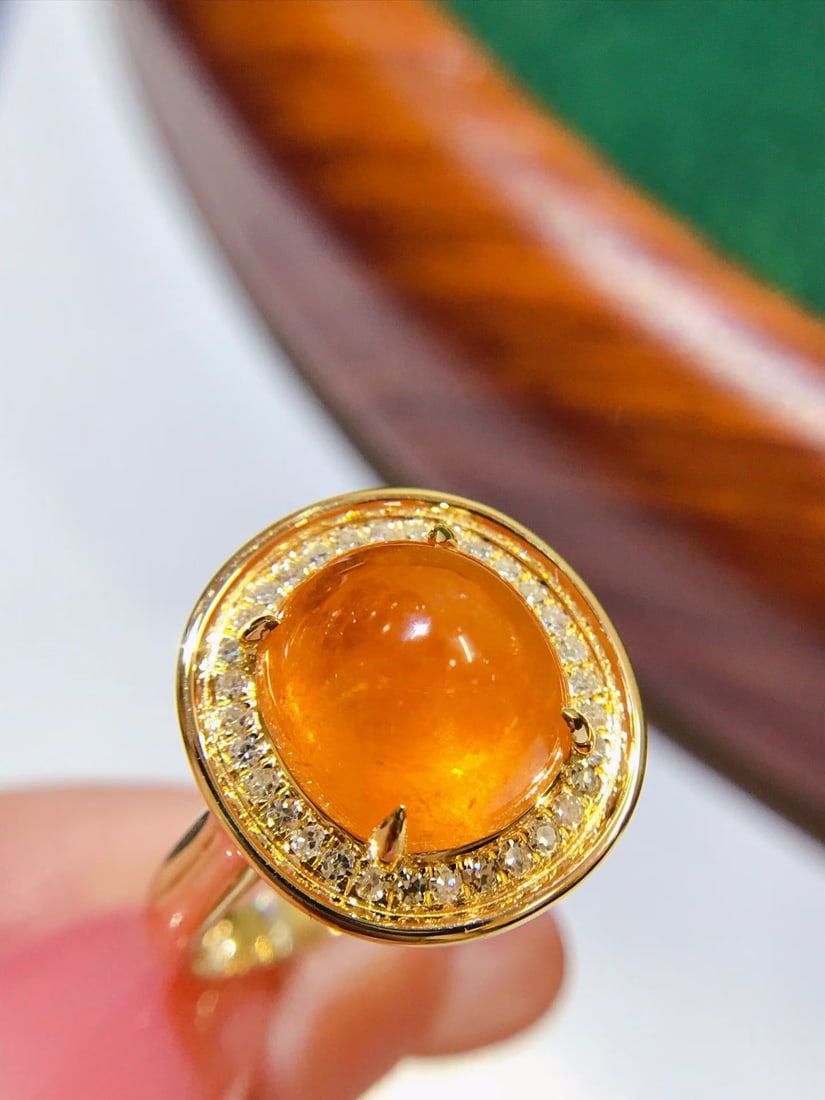 14k Gold 6.8 Ct Natural Spessartine & Diamond Ring - 3