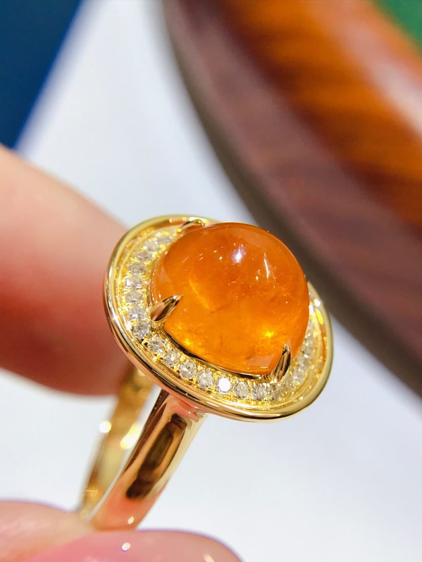 14k Gold 6.8 Ct Natural Spessartine & Diamond Ring - 4