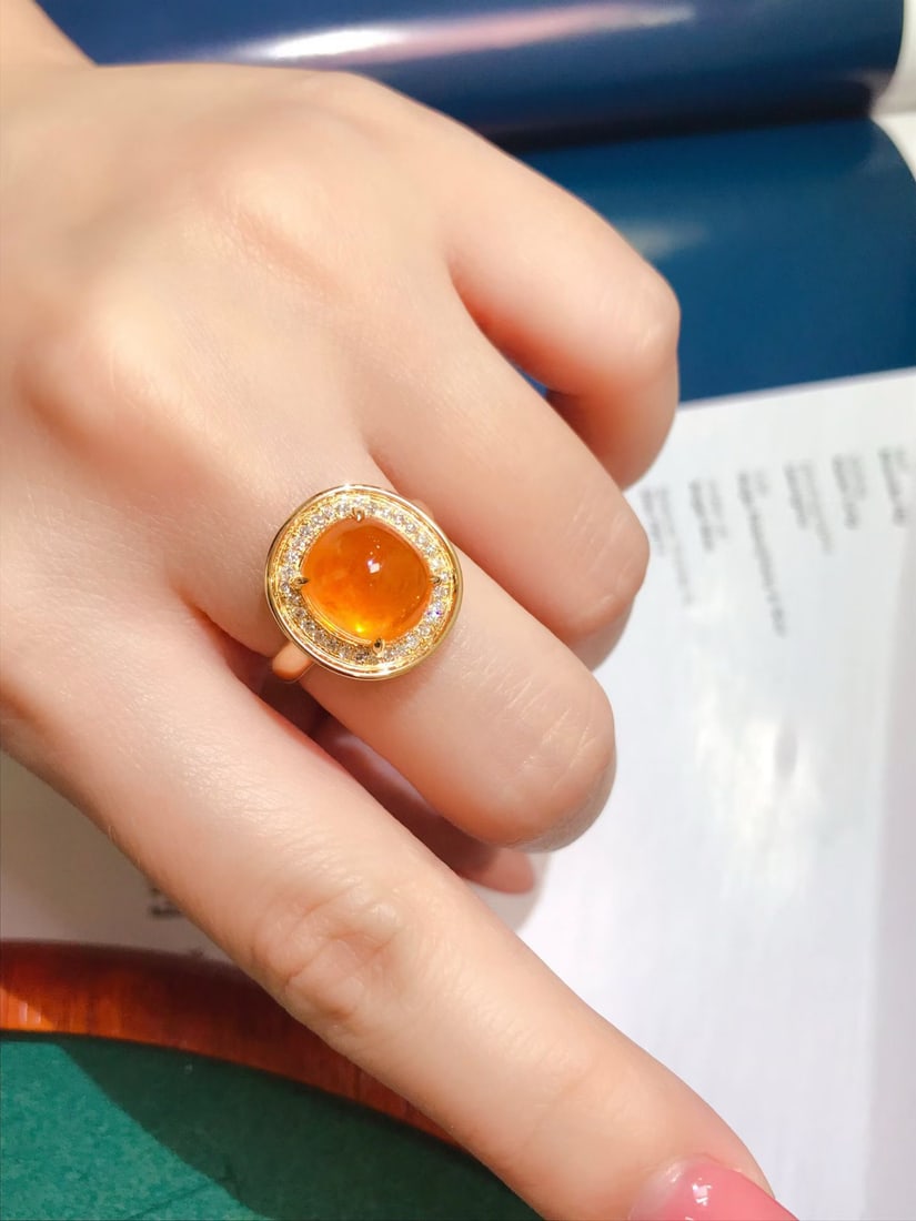 14k Gold 6.8 Ct Natural Spessartine & Diamond Ring - 6