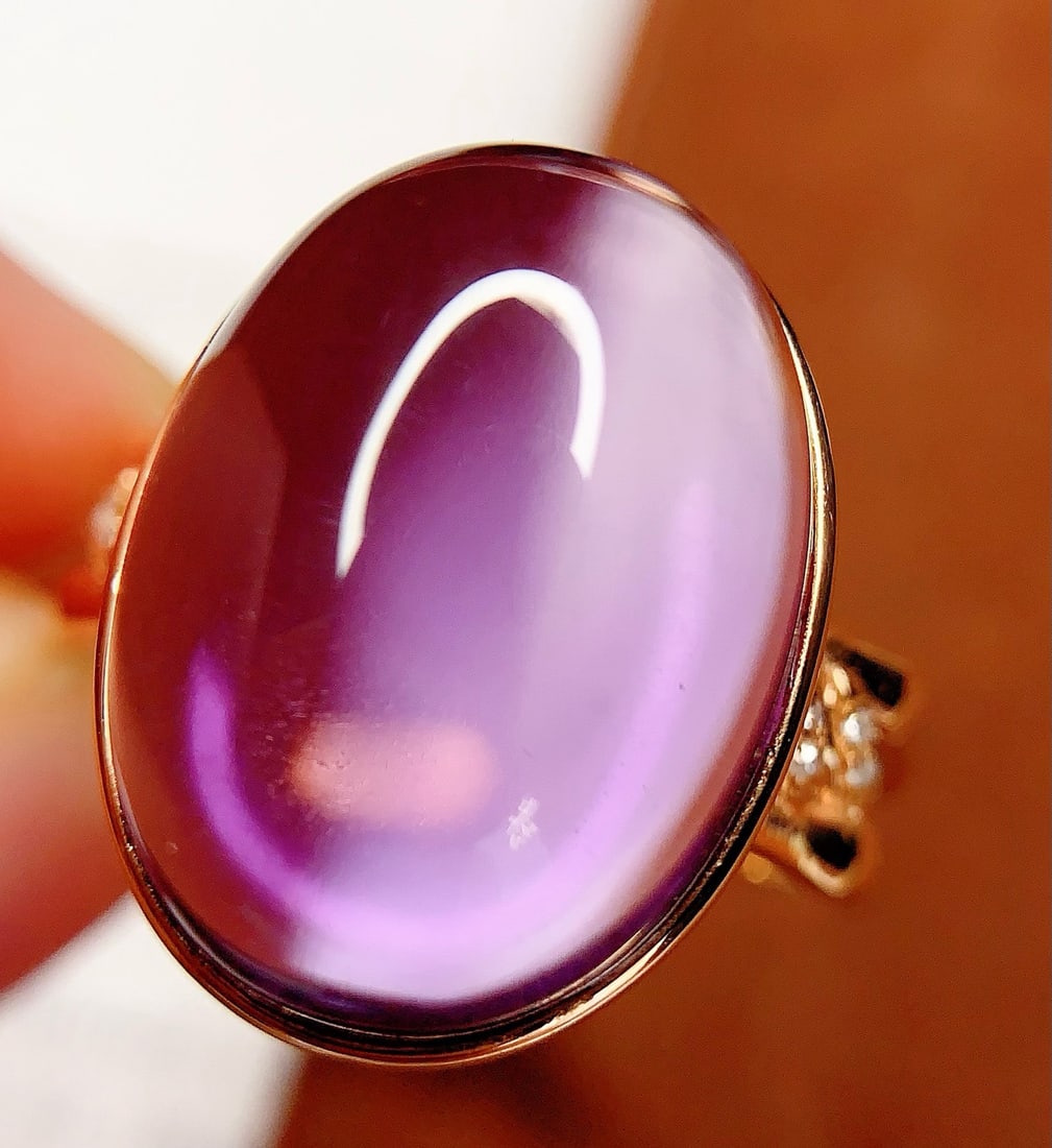 14k Gold 12.2 Ct Natural Amethyst & Diamond Ring: Ref:231172392 // gold content:14k gold // ring size:7. 25us // // main gemstone:amethyst // shape:oval // carat weight:12. 2ct // color:purple // treatment:natural // // adjacent gemstone 2 : diamond