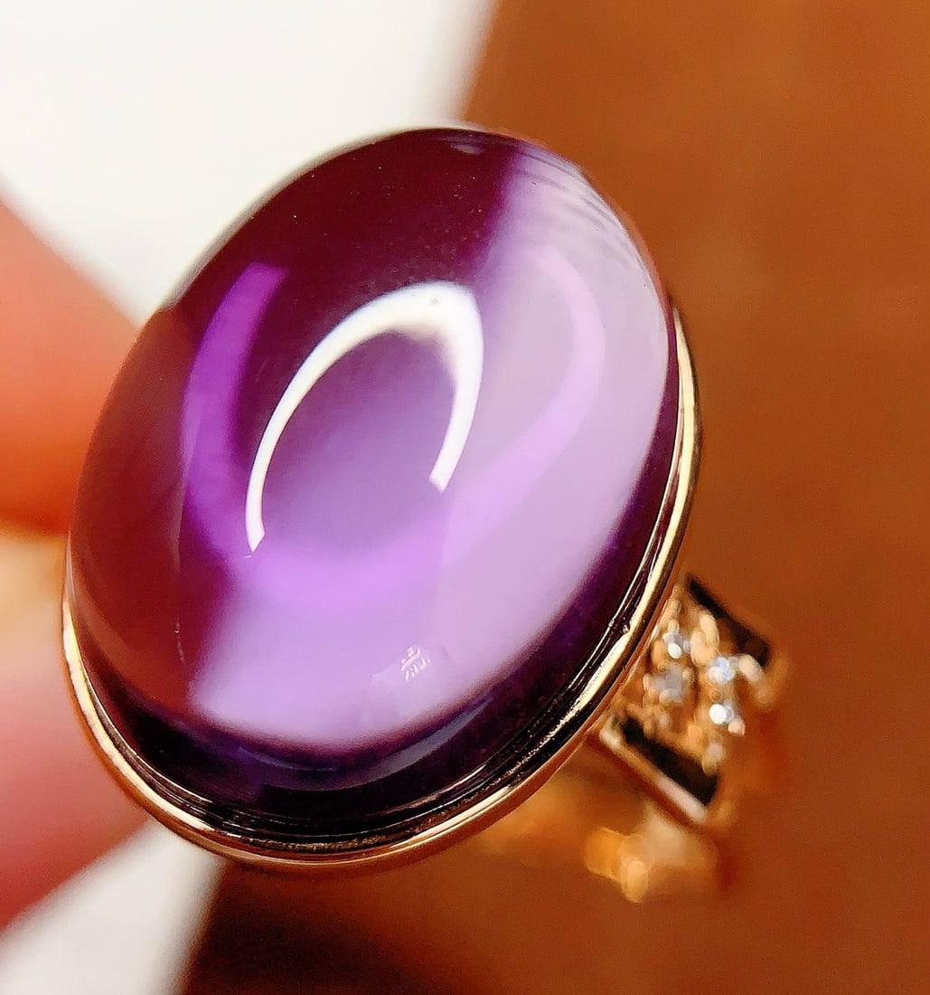 14k Gold 12.2 Ct Natural Amethyst & Diamond Ring - 3