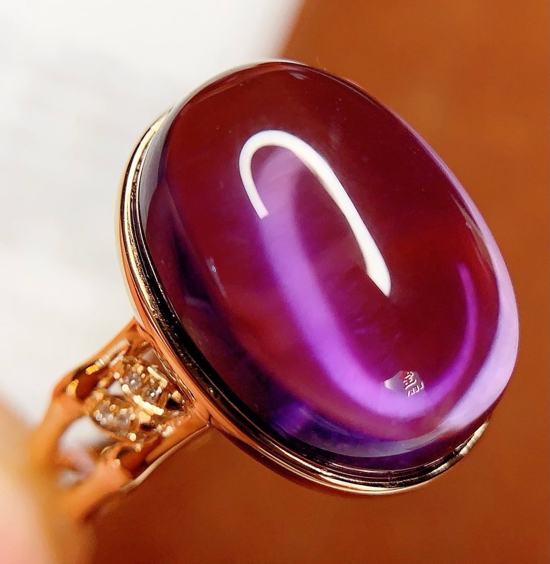 14k Gold 12.2 Ct Natural Amethyst & Diamond Ring - 4