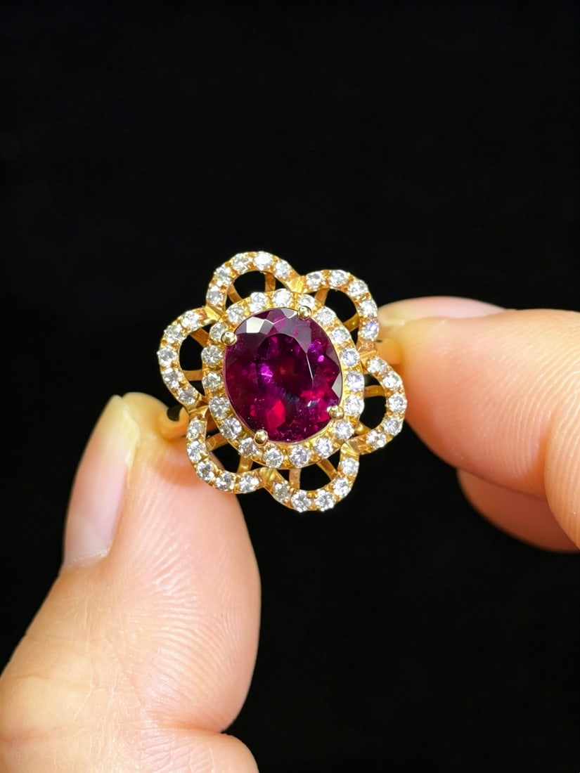 14k Gold 2.96 Ctw Natural Tourmaline & Diamond Ring - 2