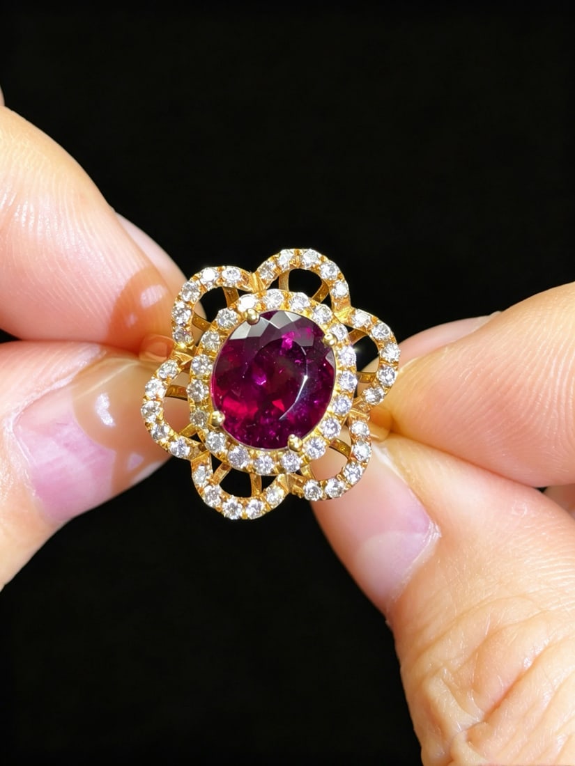 14k Gold 2.96 Ctw Natural Tourmaline & Diamond Ring - 3