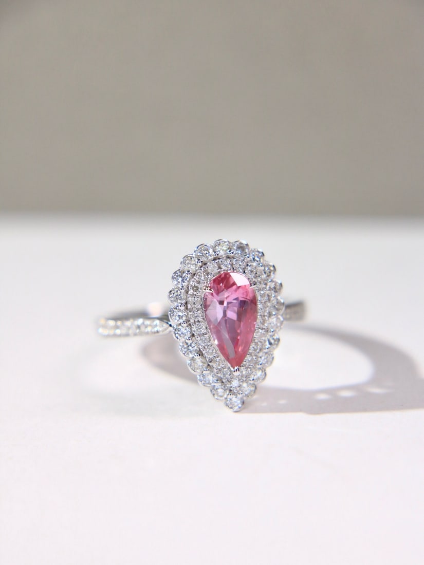 14k Gold 1.49 Ctw Natural Padparadscha Sapphire & Diamond Ring - 2