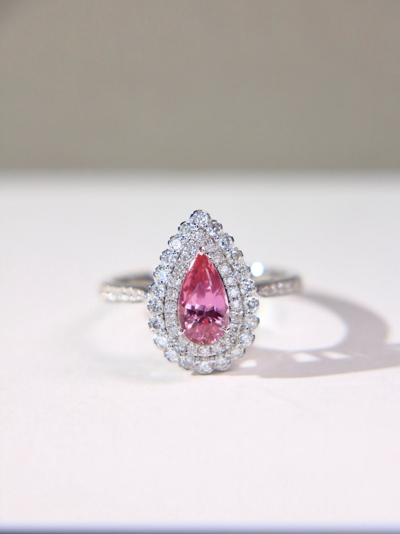 14k Gold 1.49 Ctw Natural Padparadscha Sapphire & Diamond Ring - 3