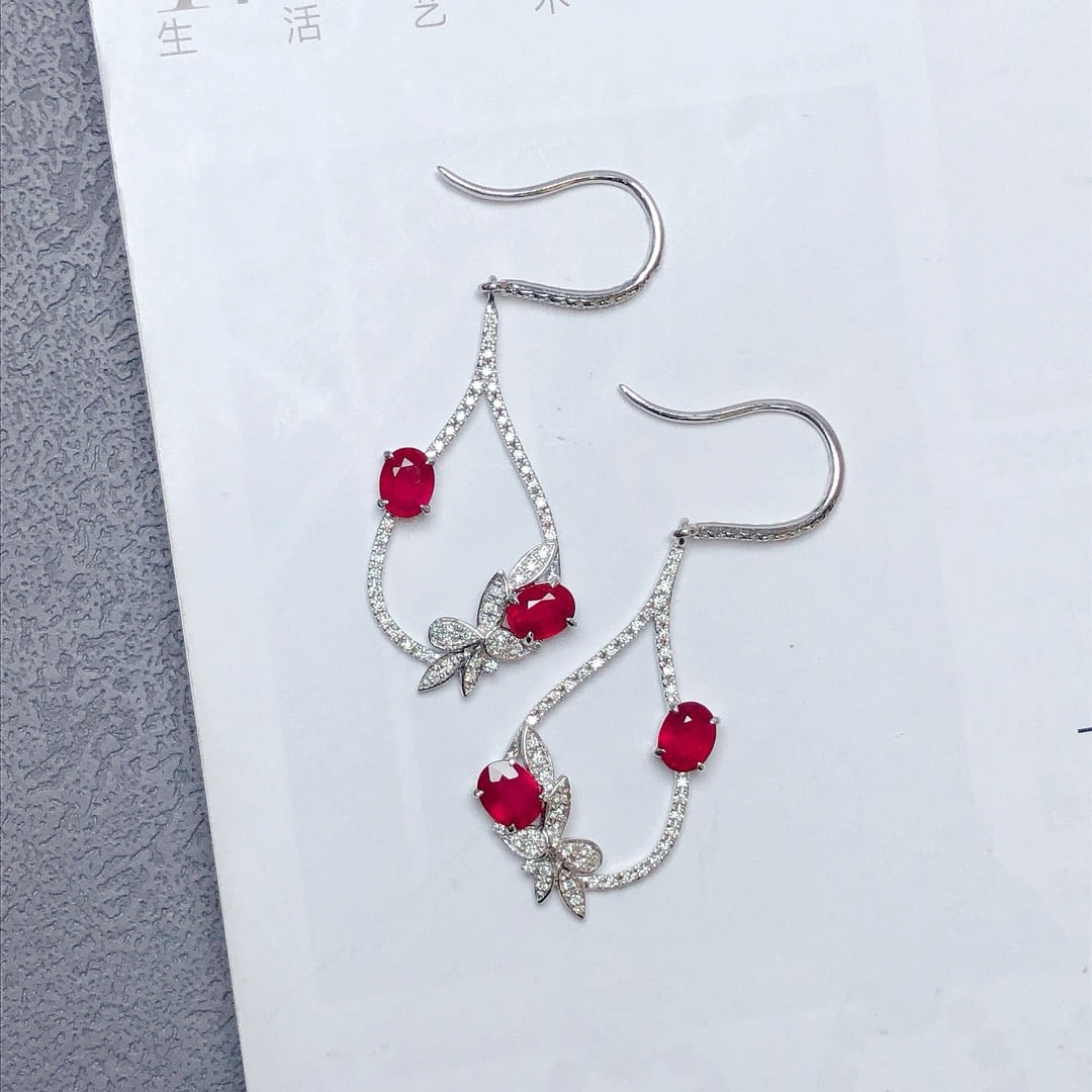 14k Gold 1.62 Ct Natural Ruby & Diamond Earrings - 4