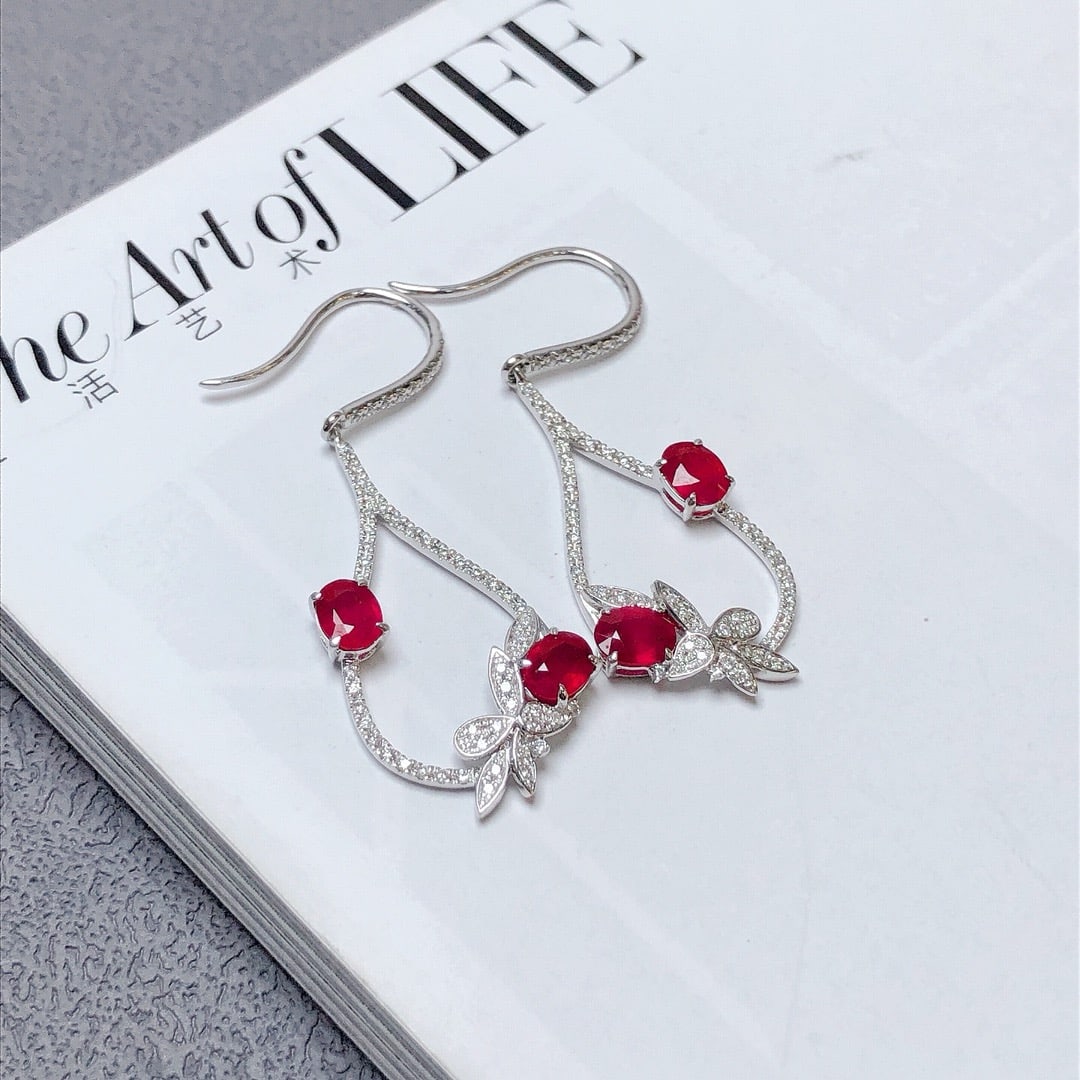14k Gold 1.62 Ct Natural Ruby & Diamond Earrings - 6