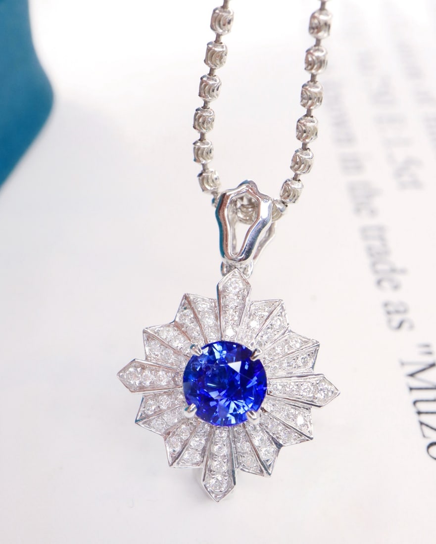 14k Gold 1.34 Ctw Natural Sapphire & Diamond Pendant( Without Chain ) - 2
