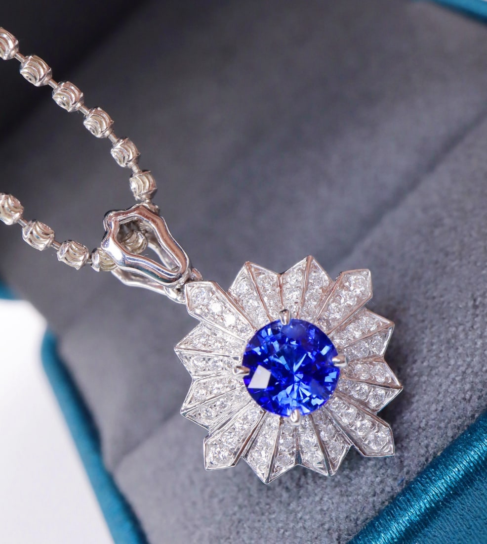 14k Gold 1.34 Ctw Natural Sapphire & Diamond Pendant( Without Chain ) - 3