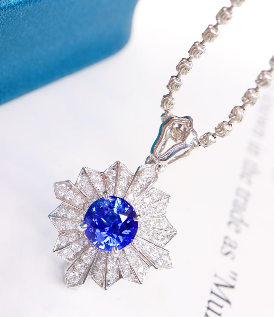 14k Gold 1.34 Ctw Natural Sapphire & Diamond Pendant( Without Chain ) - 4