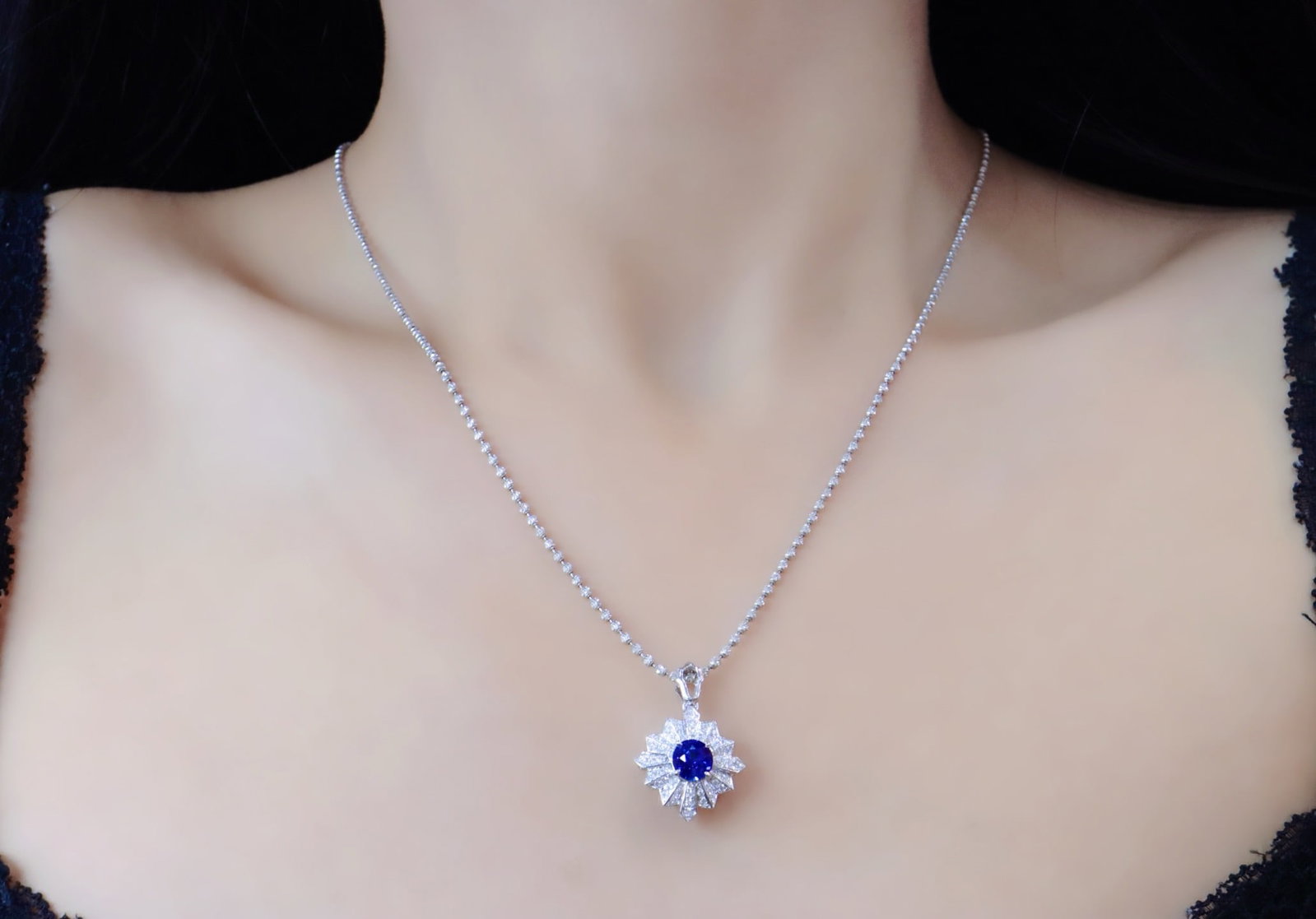 14k Gold 1.34 Ctw Natural Sapphire & Diamond Pendant( Without Chain ) - 5
