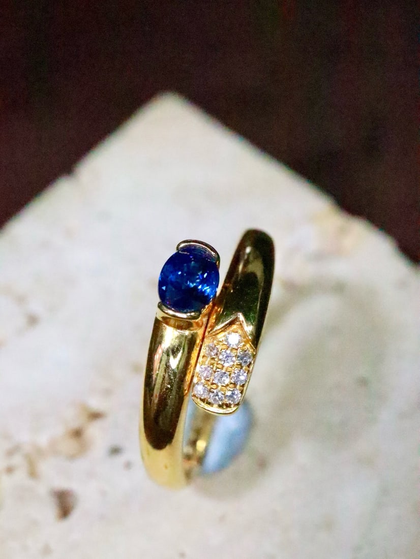 14k Gold 0.50 Ctw Natural Sapphire & Diamond Ring - 3