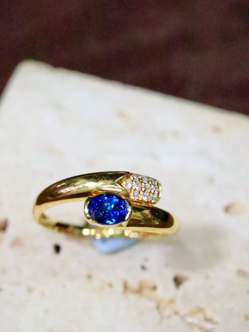 14k Gold 0.50 Ctw Natural Sapphire & Diamond Ring - 4