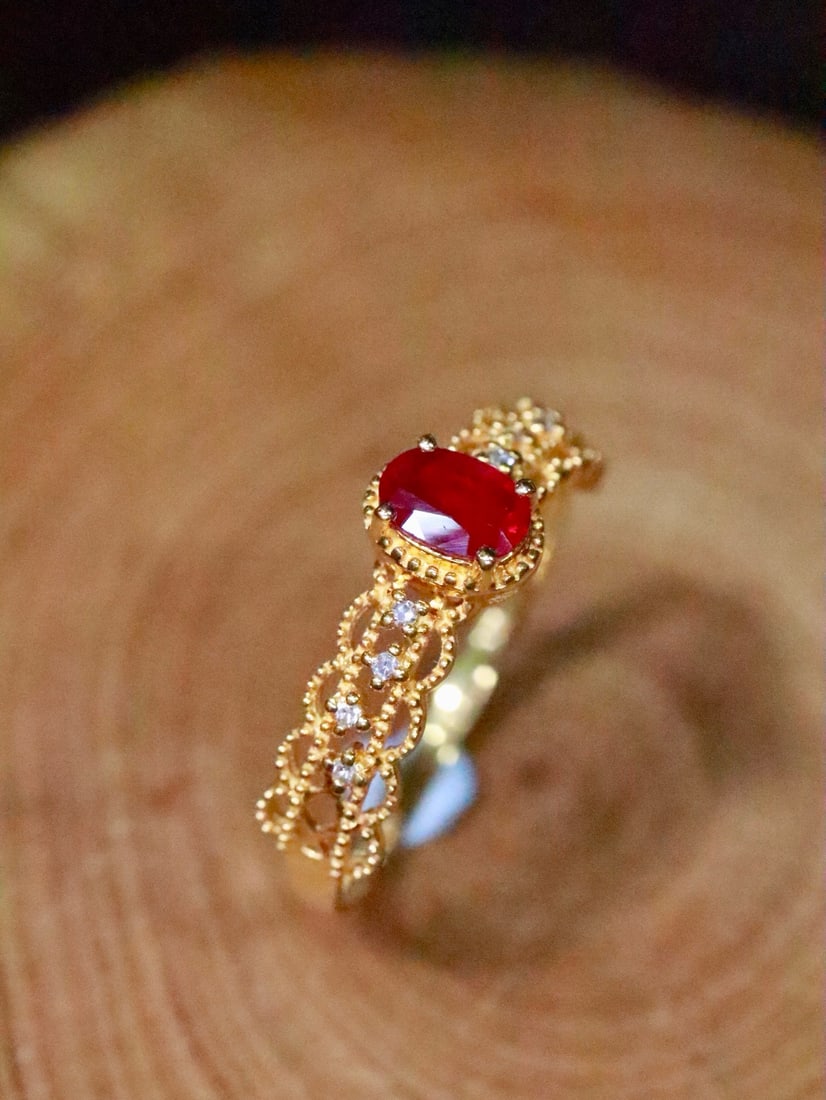 14k Gold 0.42 Ctw Natural Ruby & Diamond Ring - 3