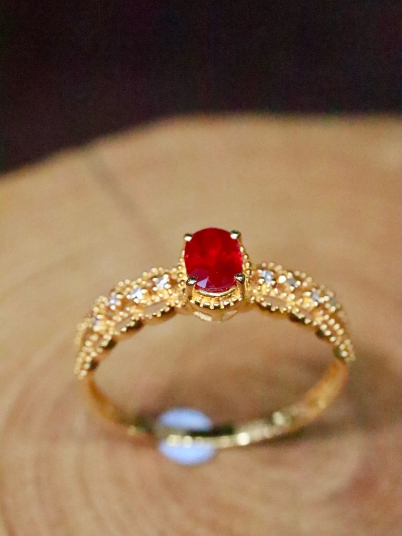 14k Gold 0.42 Ctw Natural Ruby & Diamond Ring - 4