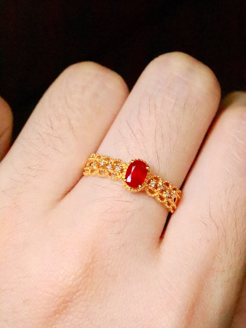 14k Gold 0.42 Ctw Natural Ruby & Diamond Ring - 5