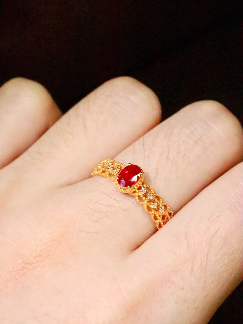 14k Gold 0.42 Ctw Natural Ruby & Diamond Ring - 6