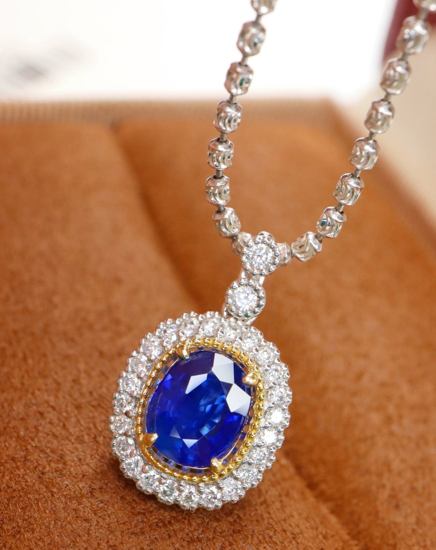 14k Gold 1.43 Ctw Natural Sapphire & Diamond Pendant( Without Chain ) - 2