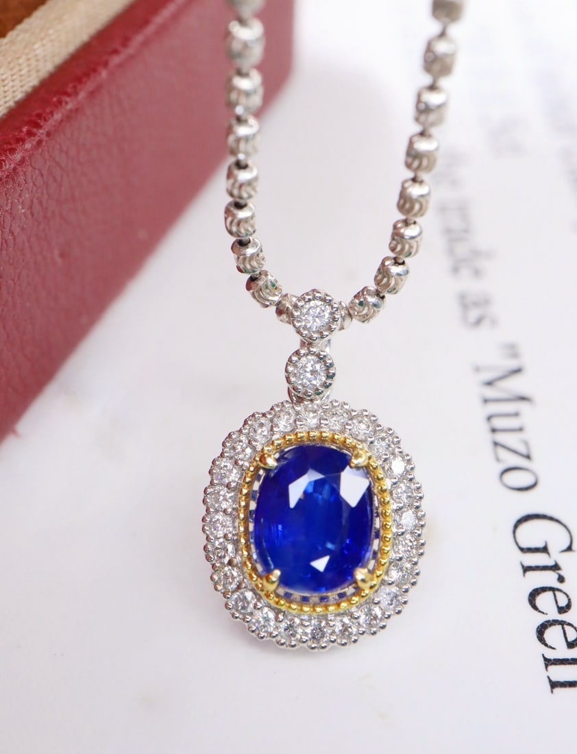 14k Gold 1.43 Ctw Natural Sapphire & Diamond Pendant( Without Chain ) - 3