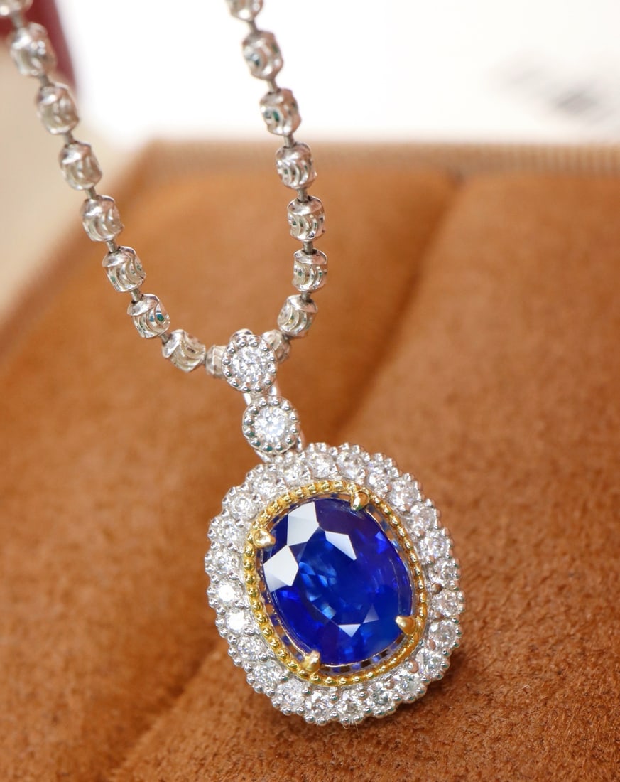 14k Gold 1.43 Ctw Natural Sapphire & Diamond Pendant( Without Chain ) - 4