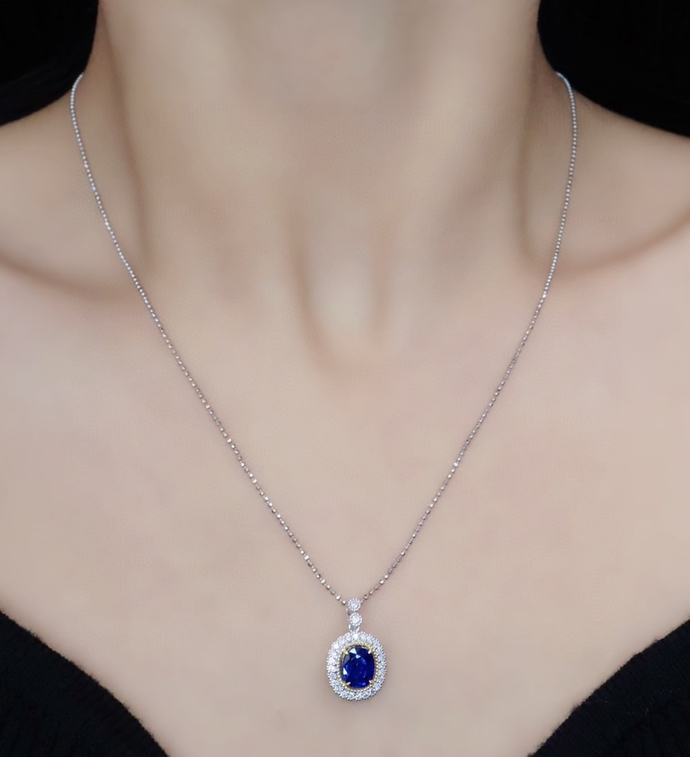 14k Gold 1.43 Ctw Natural Sapphire & Diamond Pendant( Without Chain ) - 5