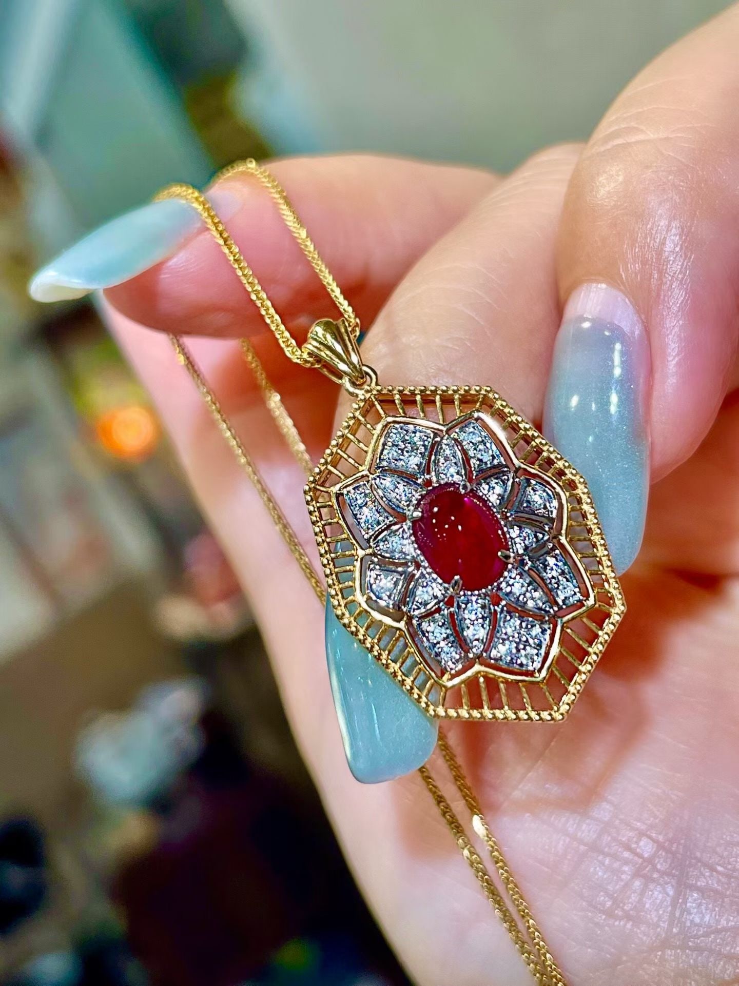 14k Gold 1.25 Ctw Natural Ruby & Diamond Pendant( Without Chain ): Ref:231172412 // gold content:14k gold // main gemstone:ruby // shape:oval // carat weight:1. 13ct // color:red // treatment:natural // // adjacent gemstone 2 : diamond // shape:round // carat